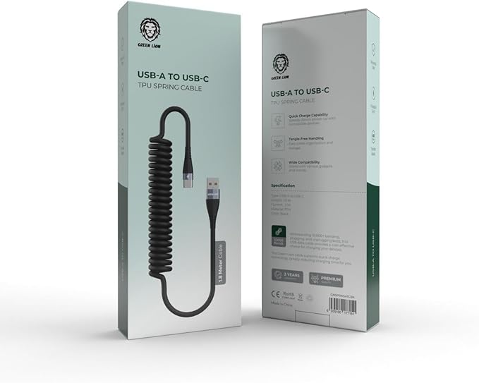 Green Lion TPU Spring Cable USB-A to Lightning 1.8 Meter Green Lion TPU Spring Cable USB-A to Lightning 1.8 Meter